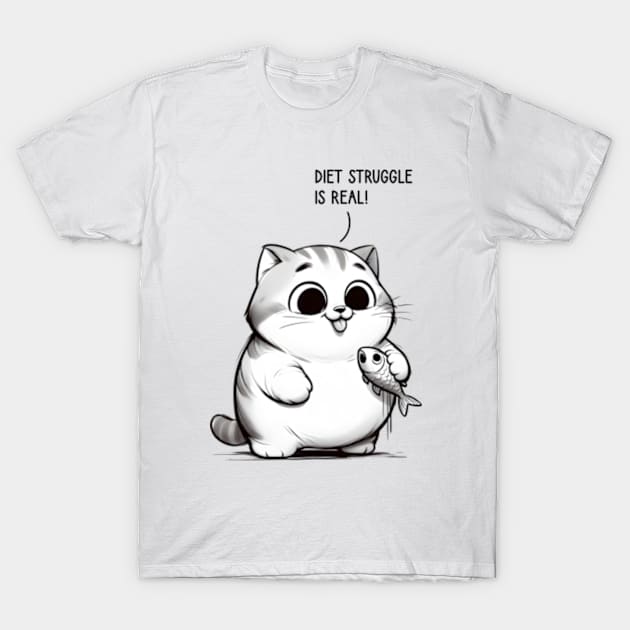 Fat Cat Diet Struggle Is Real. T-Shirt by Emma Creation